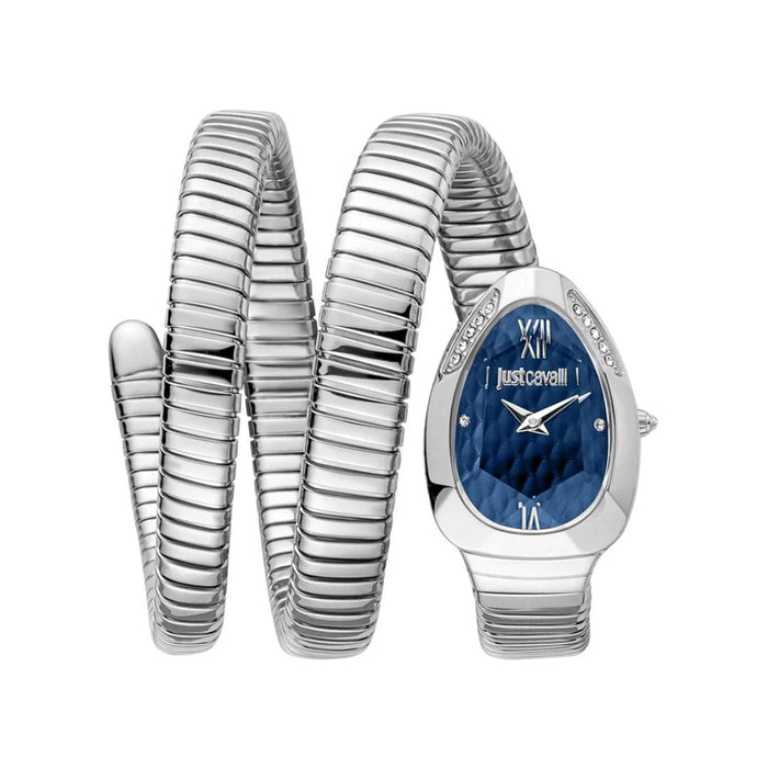 Just Cavalli Serpente Silver Blue Dial Women’s Watch JC1L224M0025 - Authentic