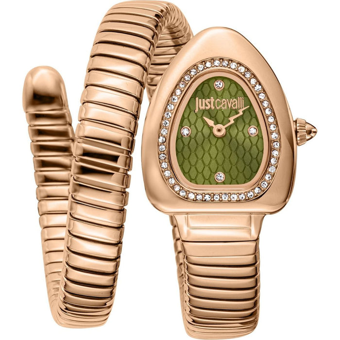 Just Cavalli Serpente Green Dial Rose Gold Women's Watch jc1l249m0045 - Authentic