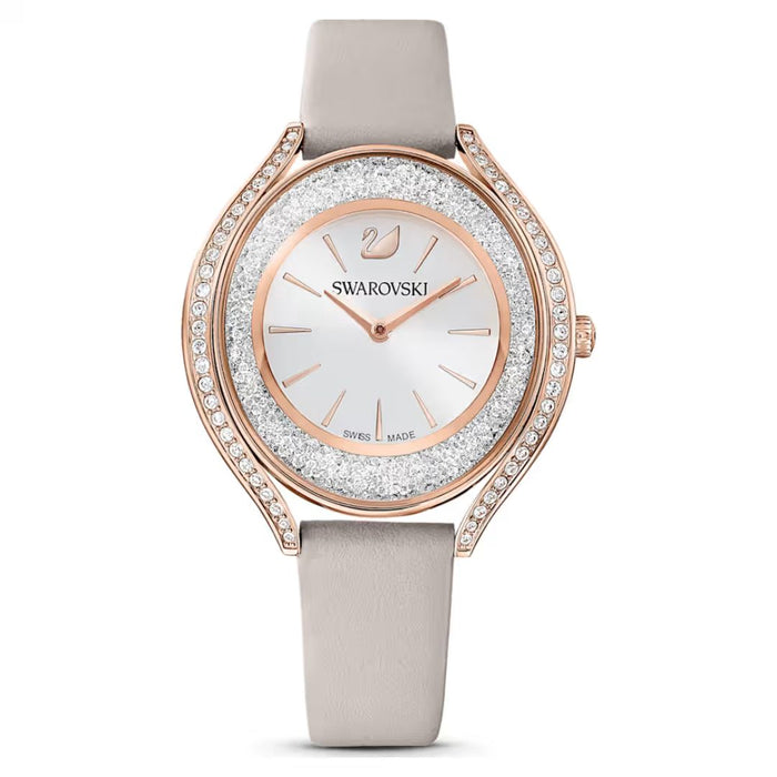 Swarovski Women’s Rose Gold Crystal Watch with Grey Leather Strap – Swiss Made 5519450 - Authentic