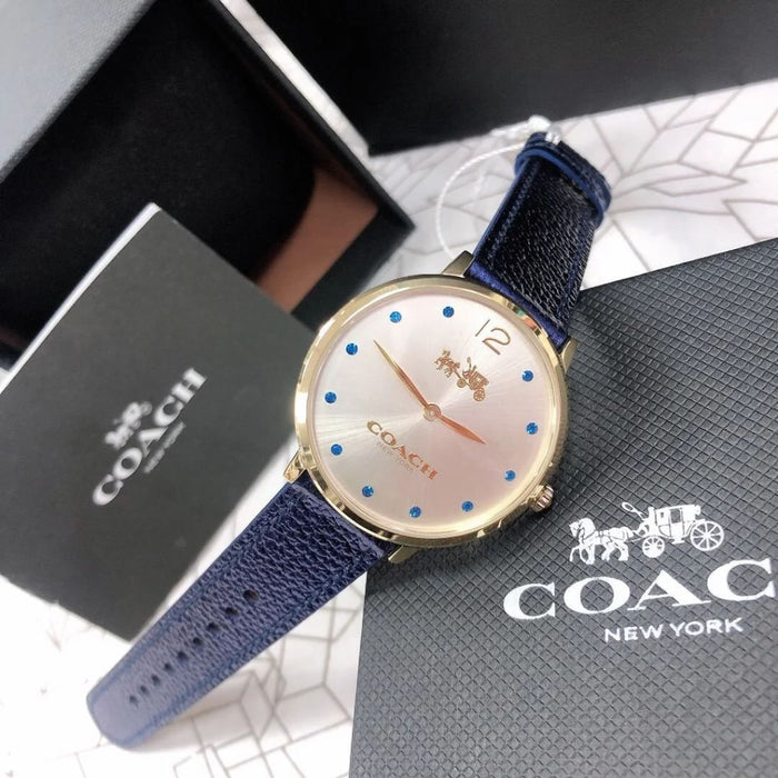 Coach Women’s Silver Dial Watch with Rose Gold Case & Blue Leather Strap 14502687 - Authentic
