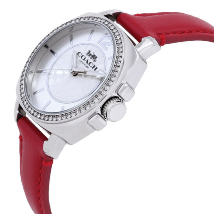Coach Women’s Silver-Tone Crystal Bezel Watch with Red Leather Strap 14503855 - Authentic