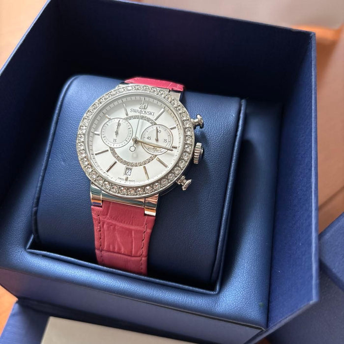 Swarovski Crystal Chronograph Watch – Pink Leather Strap | Swiss Made 5096008 - Authentic
