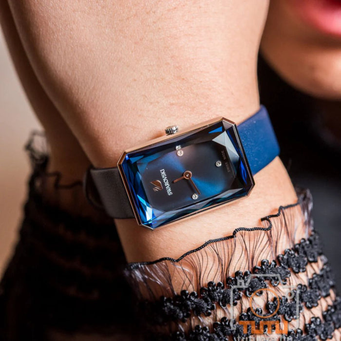 Swarovski Women’s Rectangular Blue Crystal Watch – Swiss Made 5547713 - Authentic