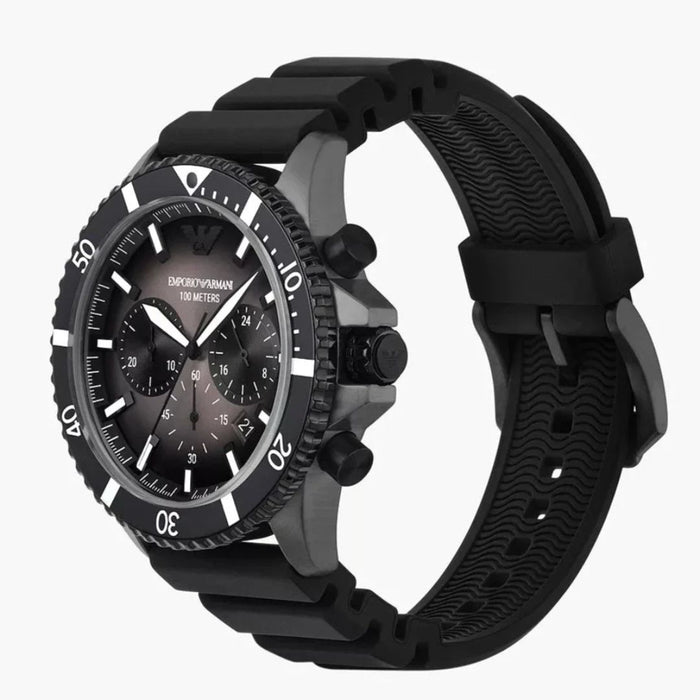 Emporio Armani Diver Chronograph Men’s Watch – Black Dial, Black Rubber Strap AR11515 - Authentic