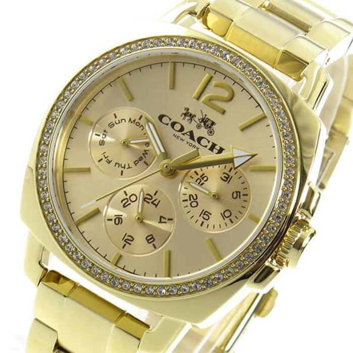 Coach New York Gold Women’s Chronograph Watch – Crystal Bezel & Multi-Function Dial 14502127 - Authentic