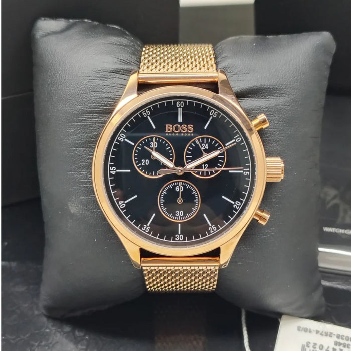 Hugo Boss Rose Gold Mesh Chronograph Men's Watch 1513548 - Authentic