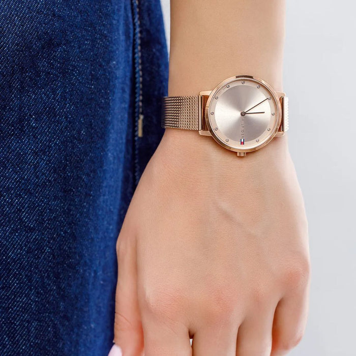 Tommy Hilfiger Rose Gold Mesh Crystal Watch for Women 1782729 - Authentic