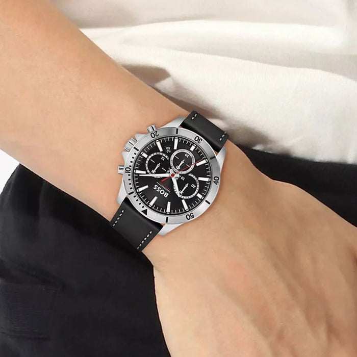 Hugo Boss Black Chronograph Men's Watch – Textured Nylon Strap 1513087 - Authentic