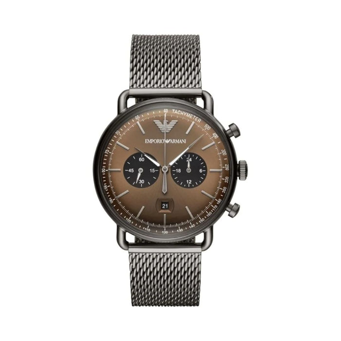 Emporio Armani Gunmetal Mesh Chronograph Watch – Brown Gradient Dial AR11141 - Authentic