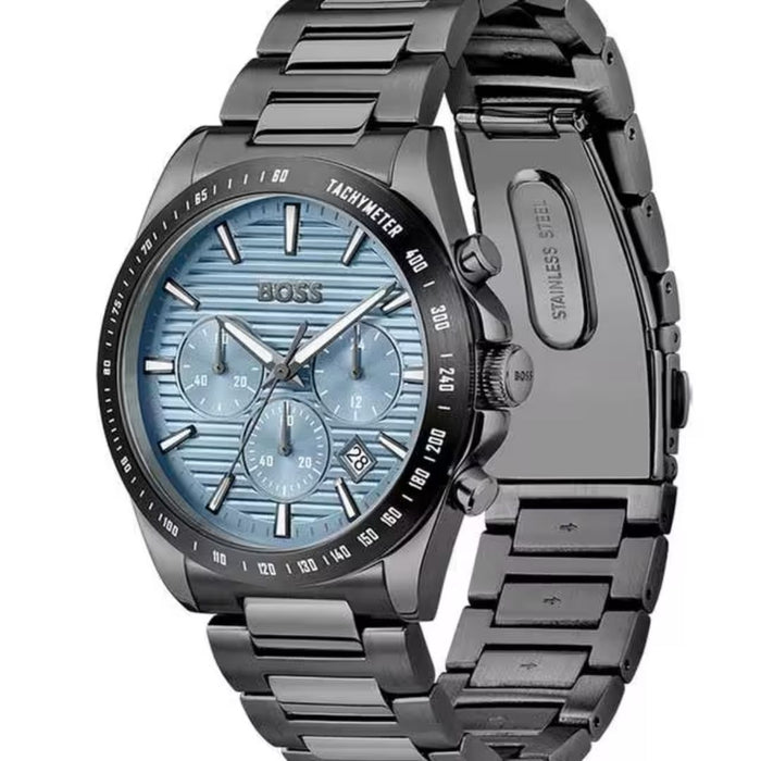 Hugo Boss Gunmetal Blue Chronograph Men’s Watch – Tachymeter Edition 1514242 - Authentic