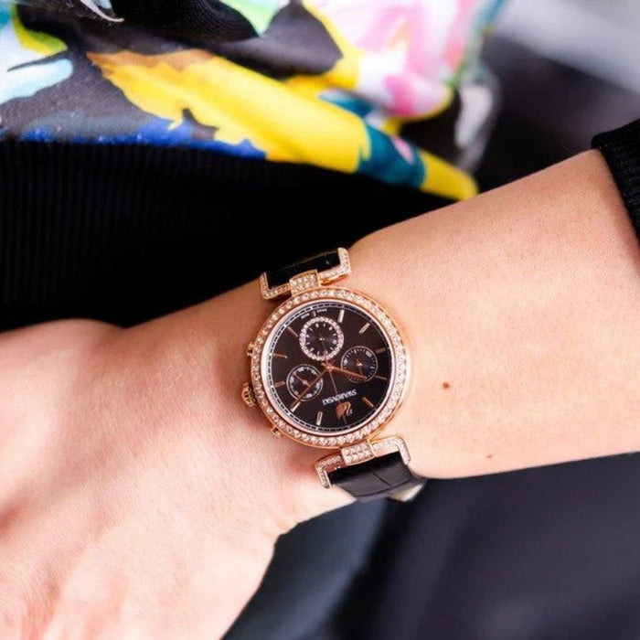 Swarovski Crystalline Delight Chronograph Black Leather Watch - 5295320 - Authentic