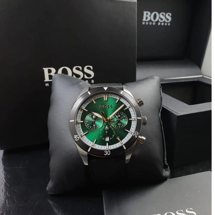Hugo Boss Champion Sport Chronograph – Green Dial / Black Fabric Strap 1513936 - Authentic