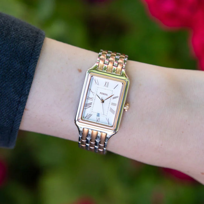Fossil Raquel Rectangular Two-Tone Rose Gold & Silver Women’s Watch - ES5222 - Authentic