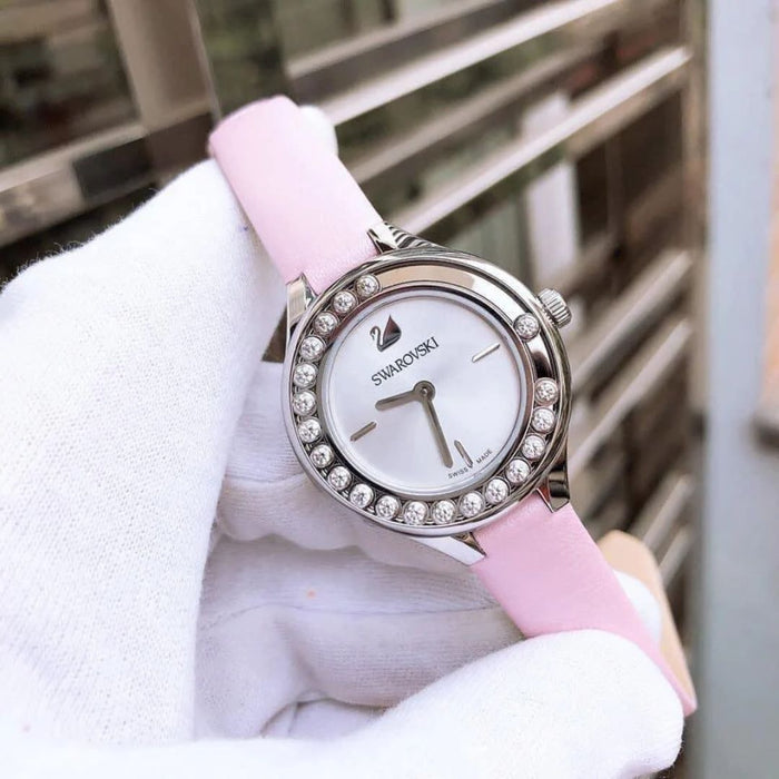 Swarovski Lovely Crystals Women’s Watch – Silver Case, Pink Leather Strap 5261493 - Authentic