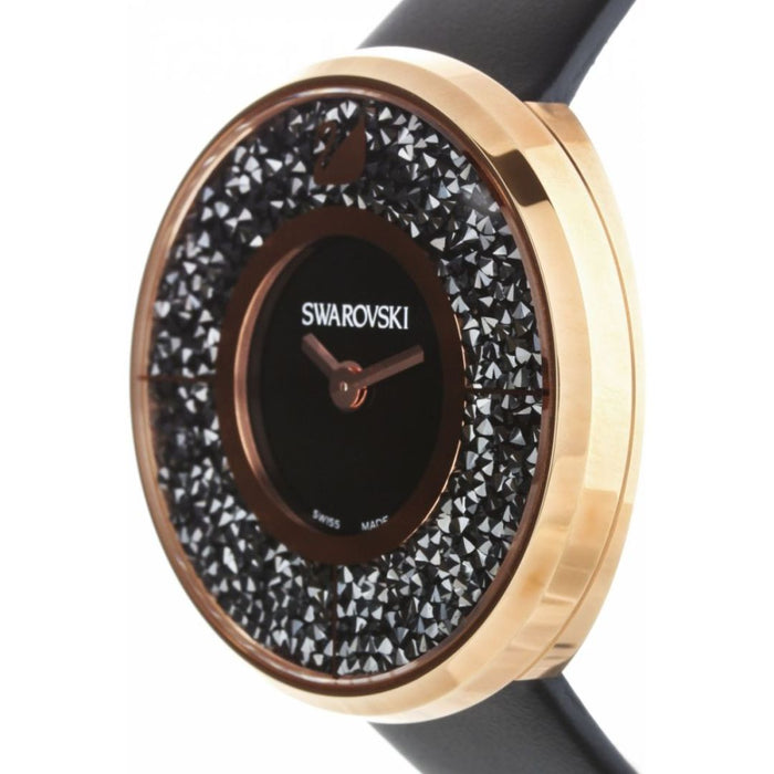 Swarovski Crystalline Pure Black Leather Rose Gold Watch 5045371 - Authentic