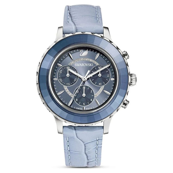Swarovski Octea Lux Chronograph Blue Leather Watch - 5580600 - Authentic