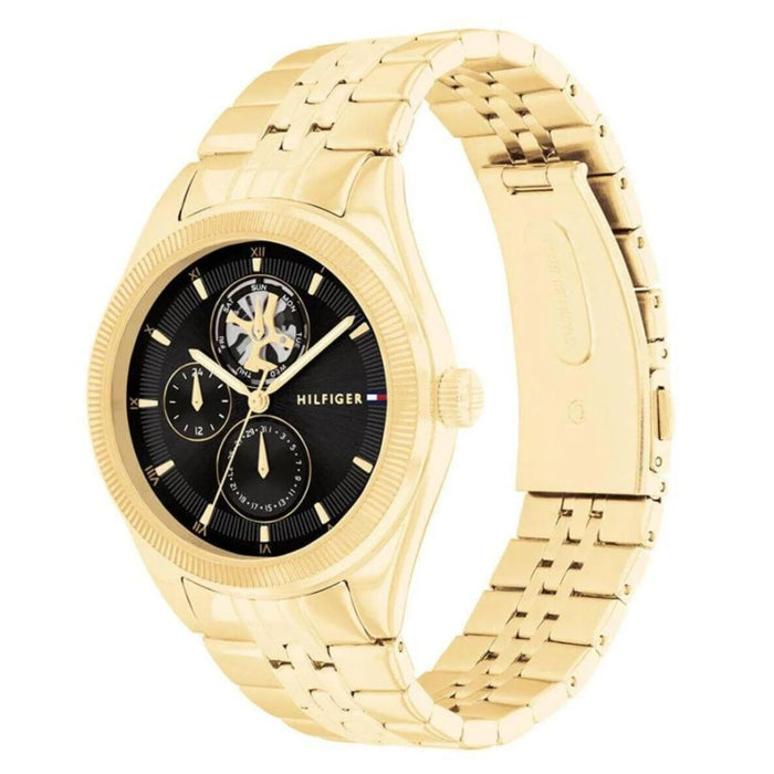 Tommy Hilfiger Gold Automatic Style Watch – Black Dial with Skeleton Cut 1782717 - Authentic