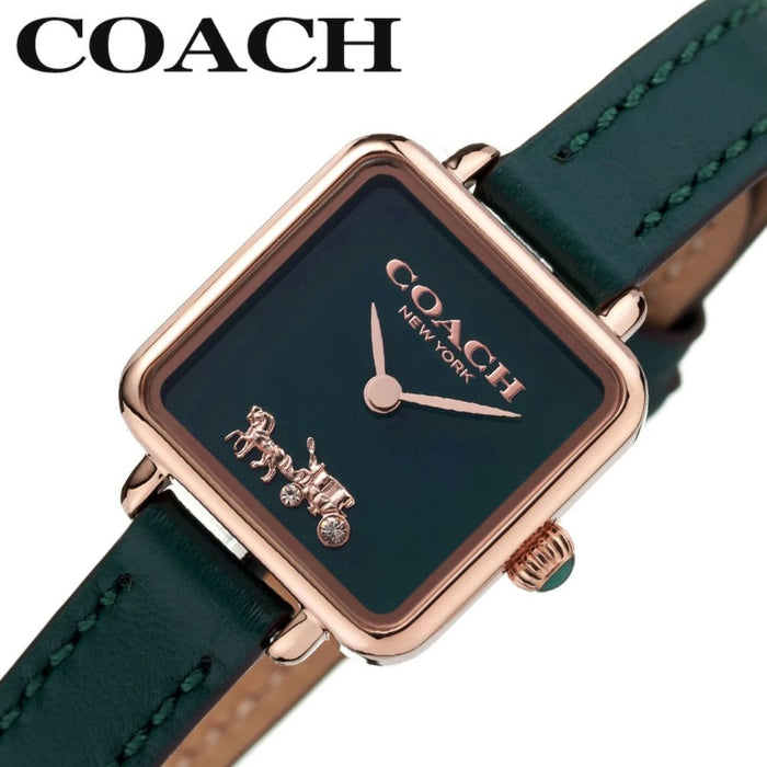 Coach Women’s Square Quartz Watch – Dark Green Dial with Rose Gold Case 14504227 - Authentic