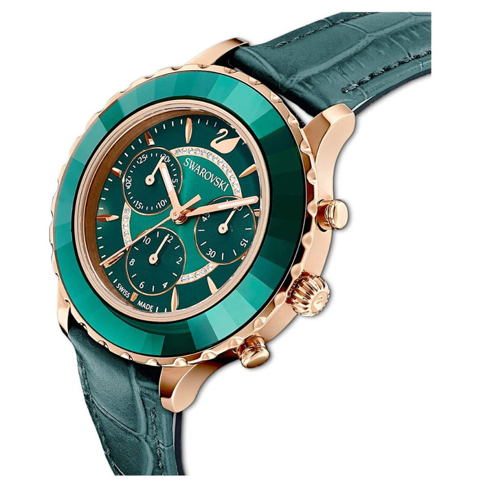 Swarovski Octea Lux Chronograph Green Leather Watch - 5452498 - Authentic