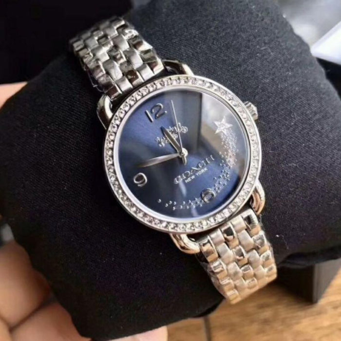 Coach Silver Women’s Watch with Blue Dial & Crystal Bezel 14502693 - Authentic