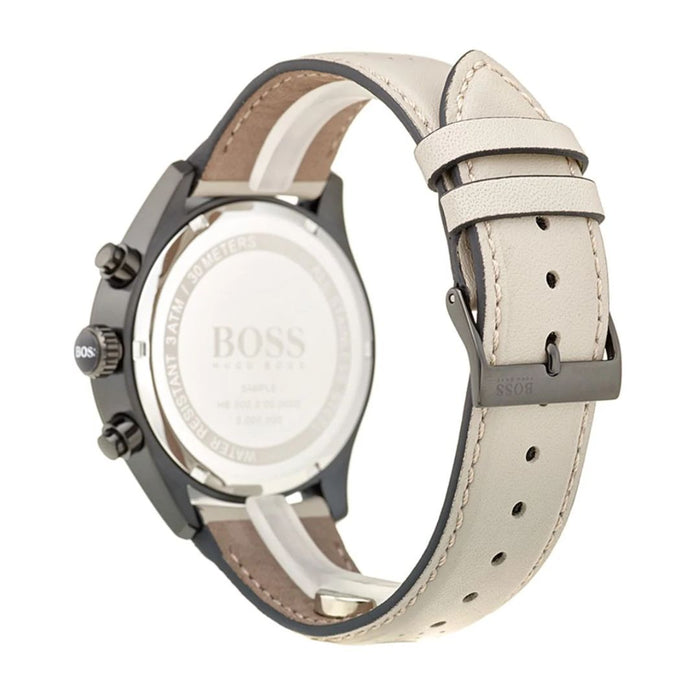 Hugo Boss Men's Chronograph Black Dial Watch with Beige Leather Strap 1513562 - Authentic