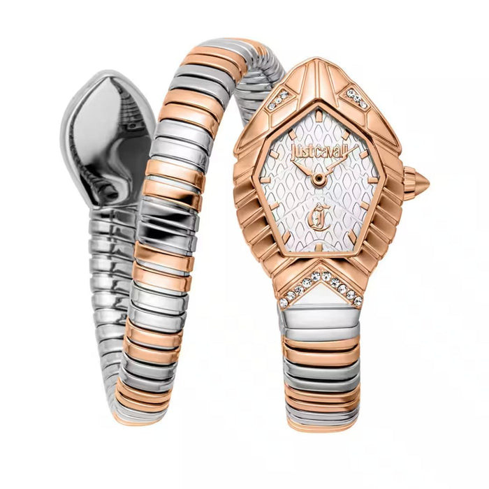 Just Cavalli Serpente Snake Head Two-Tone Rose Gold & Silver JC1L356M0065 - Authentic