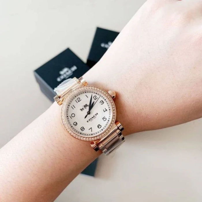 Coach Rose Gold Women’s Watch with White Dial & Crystal Bezel 14502398 - Authentic