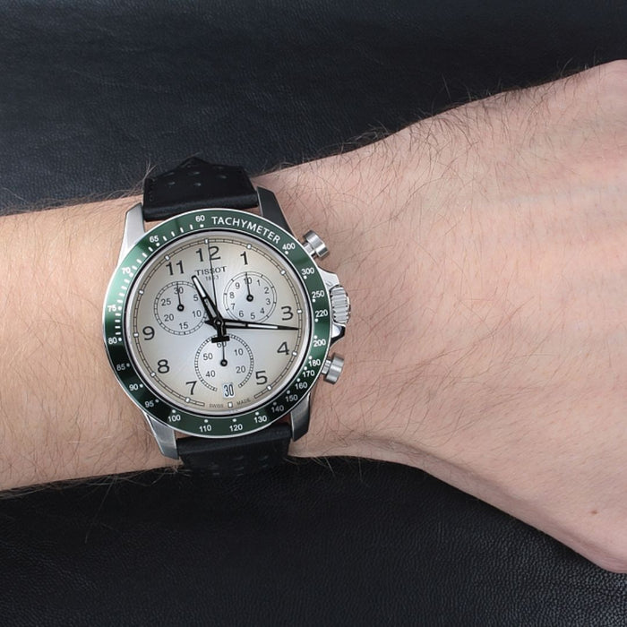 Tissot V8 Chronograph Champagne Dial Green Bezel Black - t106.417.16.032.00 - Swiss Factory