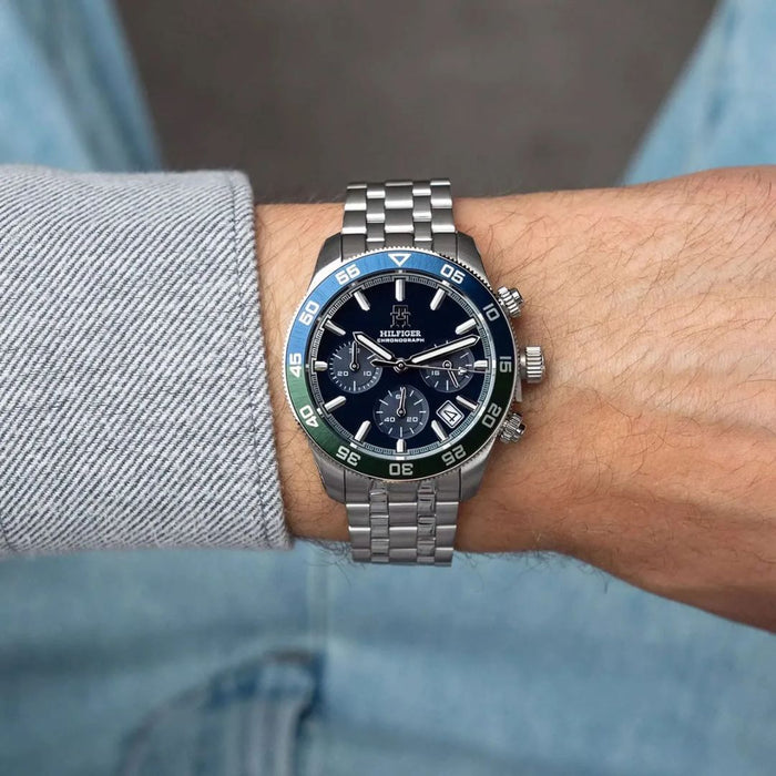 Tommy Hilfiger Chronograph – Silver Stainless Steel with Blue Dial 1792185 - Authentic