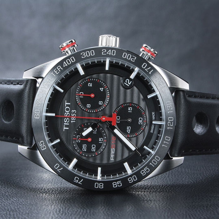 Tissot PRS 516 Chronograph Black Dial Leather Strap Watch t100.417.16.051.00 - Swiss Factory