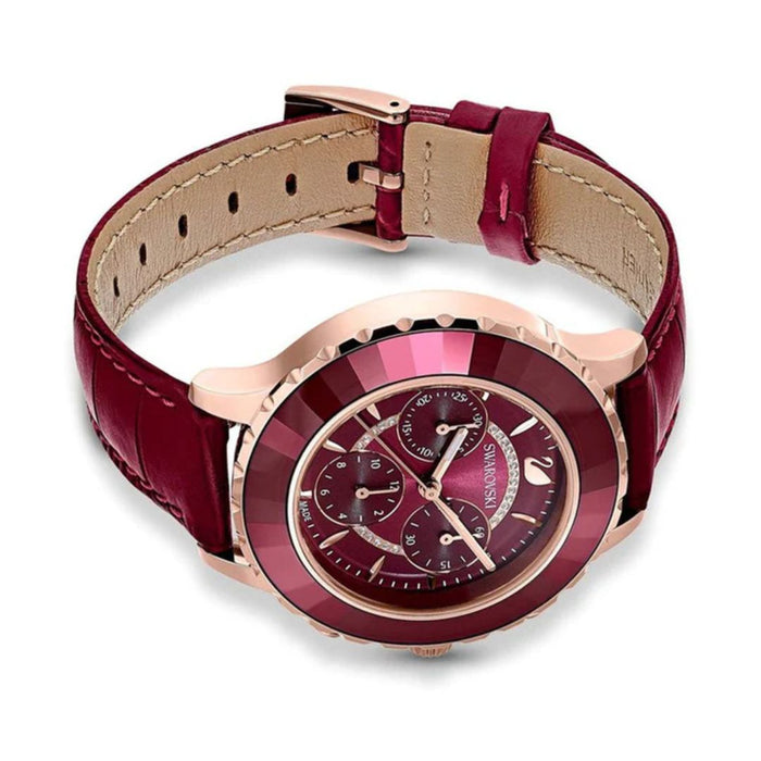 Swarovski Octea Lux Chronograph Red Leather Watch 5547642 - Authentic