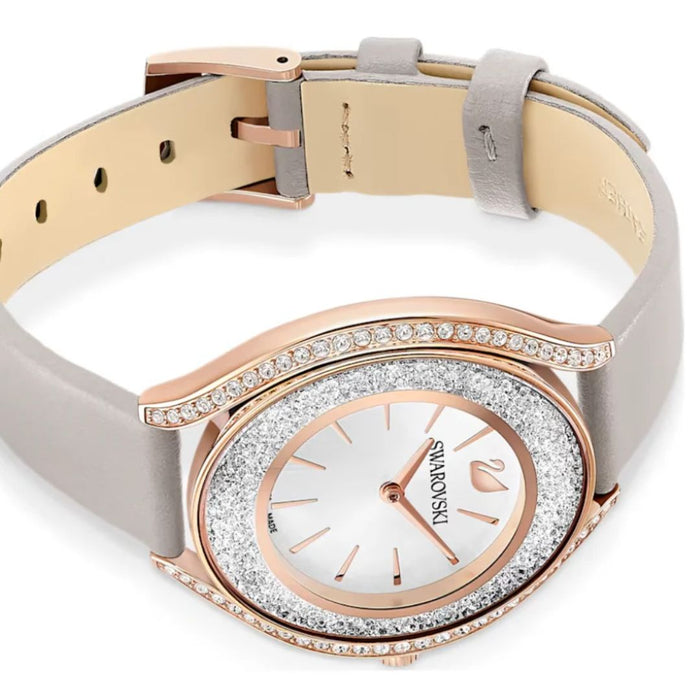 Swarovski Women’s Rose Gold Crystal Watch with Grey Leather Strap – Swiss Made 5519450 - Authentic