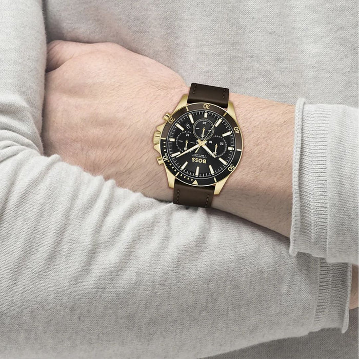 Hugo Boss Pioneer Chronograph – Gold & Brown Leather 1514100 - Authentic