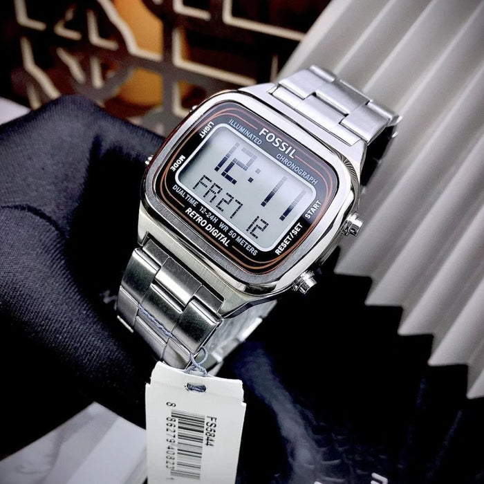 Fossil Retro Digital Watch – Silver Stainless Steel - FS5844 - Authentic