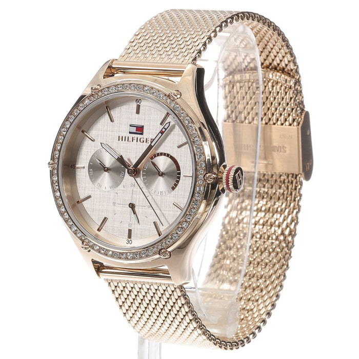 Tommy Hilfiger Rose Gold Mesh Watch with Crystal Bezel for Women 1782653 - Authentic