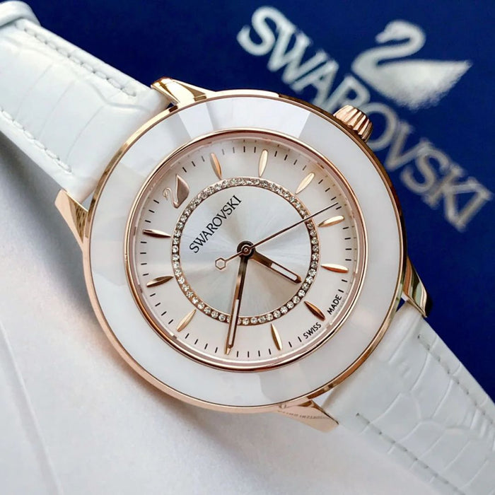 Swarovski Women’s Rose Gold White Crystal Watch – Swiss Made 5414416 - Authentic