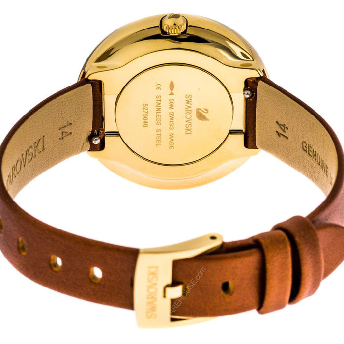 Swarovski Crystalline Pure Women’s Watch – Gold Case, Brown Leather Strap 5275040 - Authentic