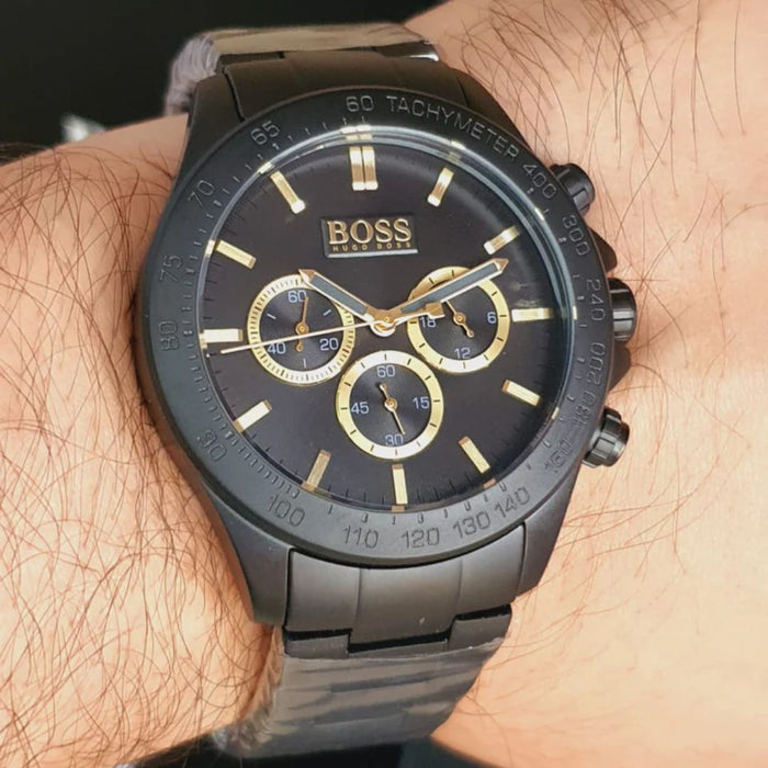 Hugo Boss Chronograph Black & Gold Steel Watch – 1513278 - Authentic