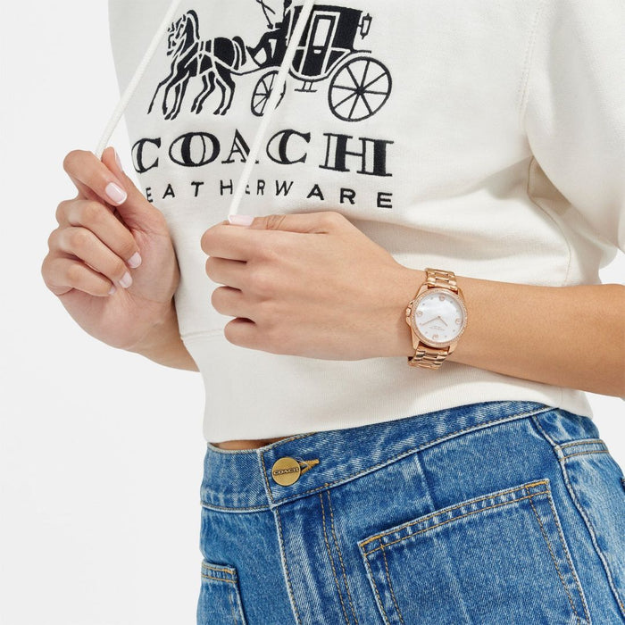 Coach Rose Gold Women’s Watch with Mother of Pearl Dial & Crystal Accents 14504110 - Authentic