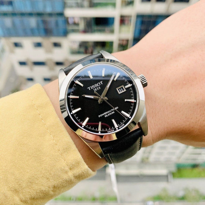 Tissot Gentleman Powermatic 80 Silicium Black Dial – Black Leather Strap t127.407.16.051.00 - Authentic