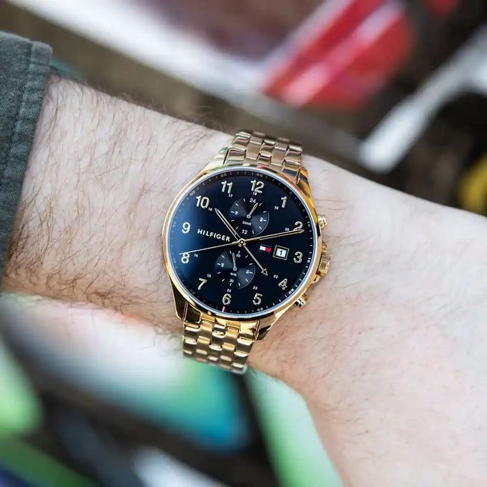 Tommy Hilfiger Men’s Gold Chronograph Watch with Black Dial 1791708 - Authentic