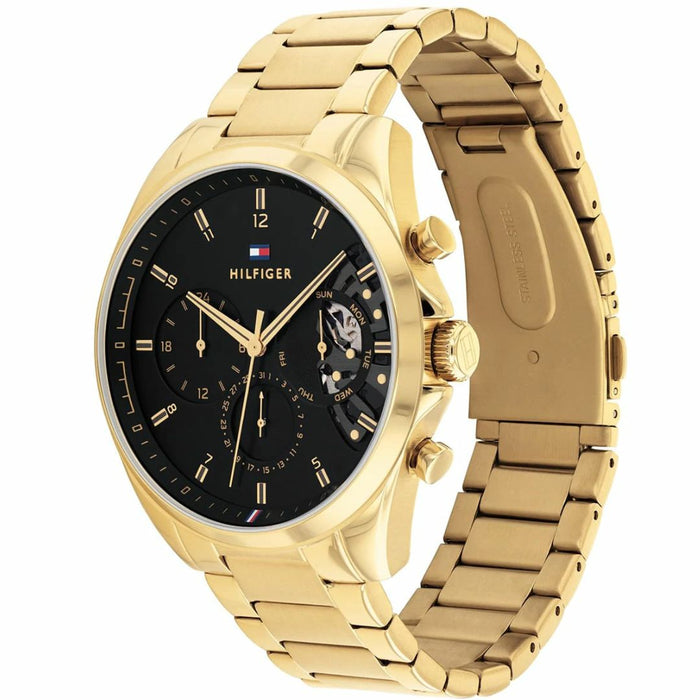 Tommy Hilfiger Men’s Gold Chronograph Skeleton Watch with Black Dial 1710447 - Authentic