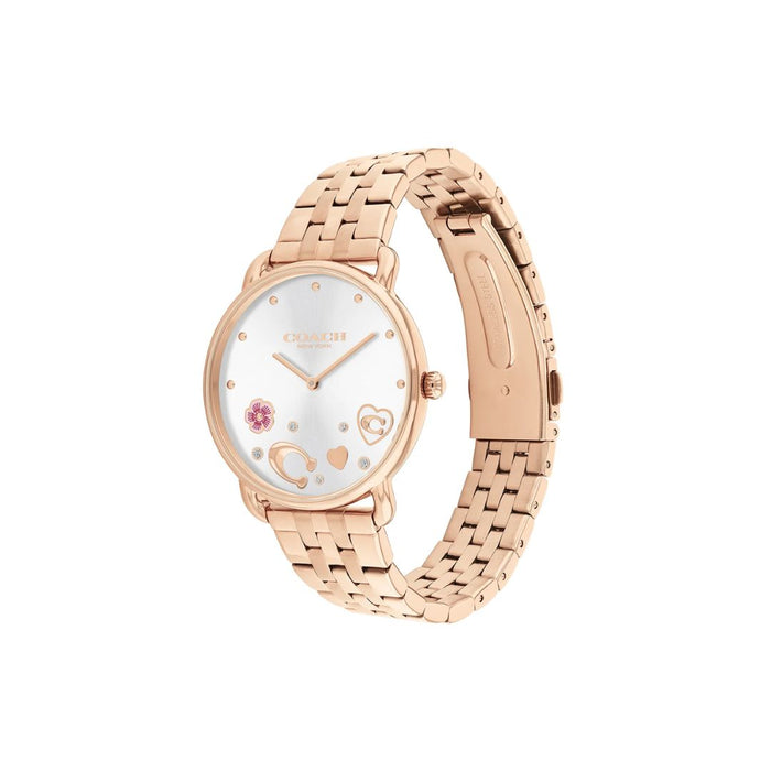 Coach New York Rose Gold Women’s Watch – White Dial with Floral & Heart Details 14504285 - Authentic