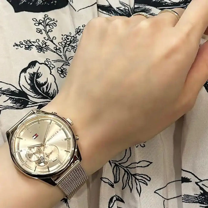 Tommy Hilfiger Champagne Gold Mesh Multifunction Watch 1782486 - Authentic