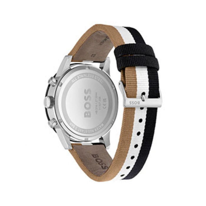 Hugo Boss Men's Chronograph Watch – Black Dial, Striped Nylon Strap 1513963 - Authentic