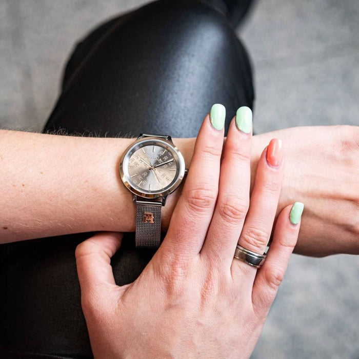 Tommy Hilfiger Women’s Monogram Grey Dial Watch with Silver Mesh Bracelet 1782587 - Authentic