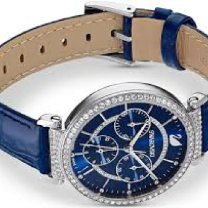 Swarovski Crystalline Delight Chronograph Blue Leather Watch - 5580342 - Authentic