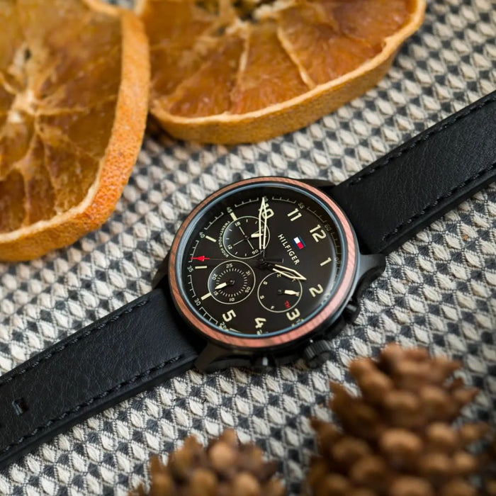 Tommy Hilfiger Men’s Black Chronograph Watch with Leather Strap 1791854 - Authentic