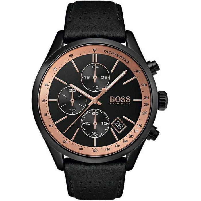 Hugo Boss Grand Prix Chronograph – Black & Rose Gold (Leather Strap) 1513550 - Authentic