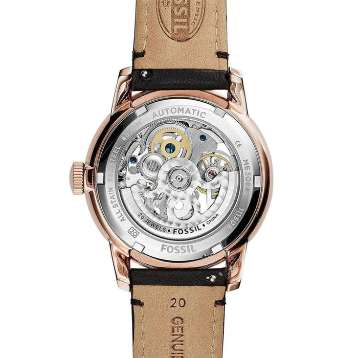 Fossil Townsman Automatic Rose Gold Skeleton Watch – Black Leather Strap - ME3084 - Authentic